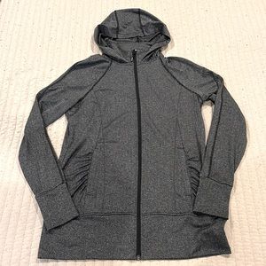 NWOT Women's Long Jacquard Hooded Knit Jacket Gray Herringbone